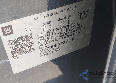 2019 Chevrolet Malibu Lt from USA, damaged, VIN 1G1ZD5STXKF116802